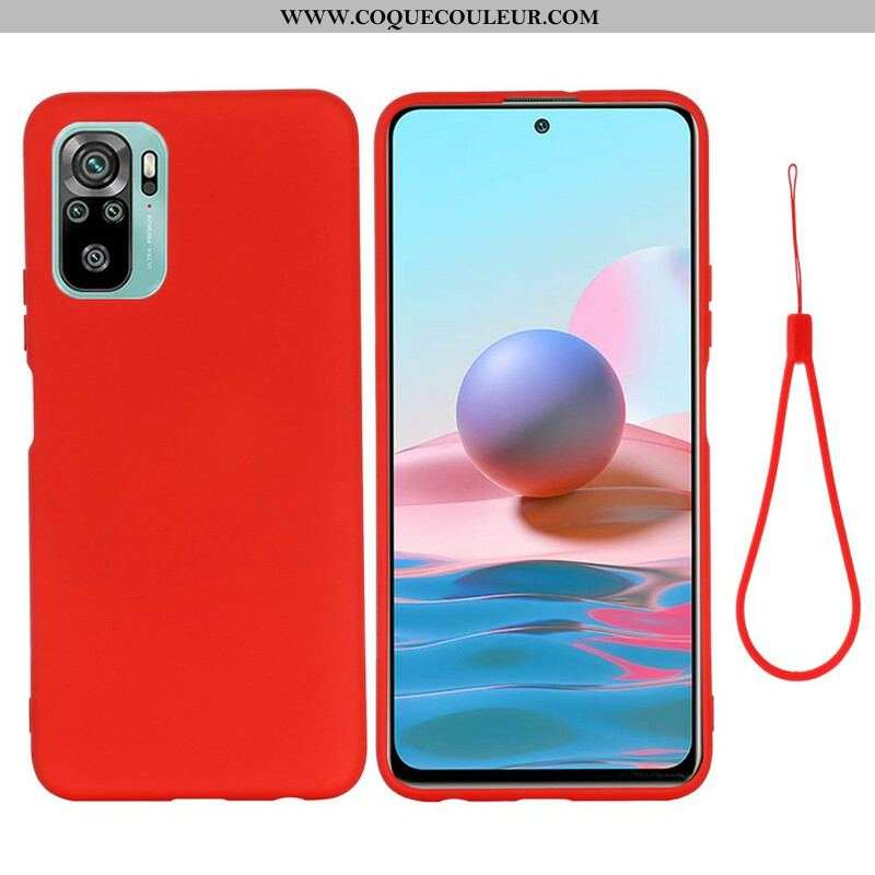 Coque Xiaomi Redmi Note 10/10S/Poco M5s Silicone Liquide Avec Lanière