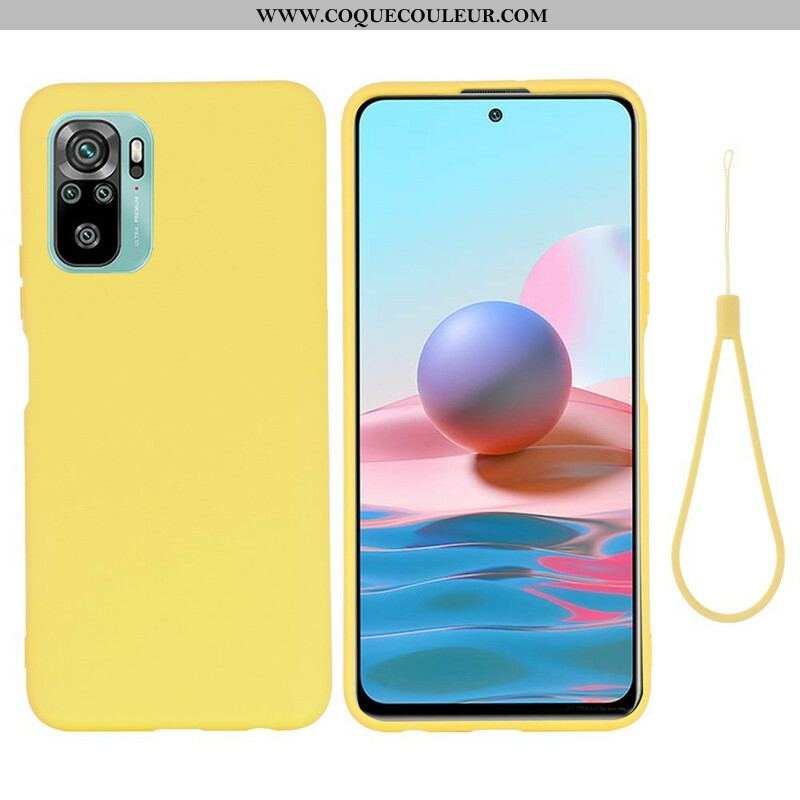 Coque Xiaomi Redmi Note 10/10S/Poco M5s Silicone Liquide Avec Lanière