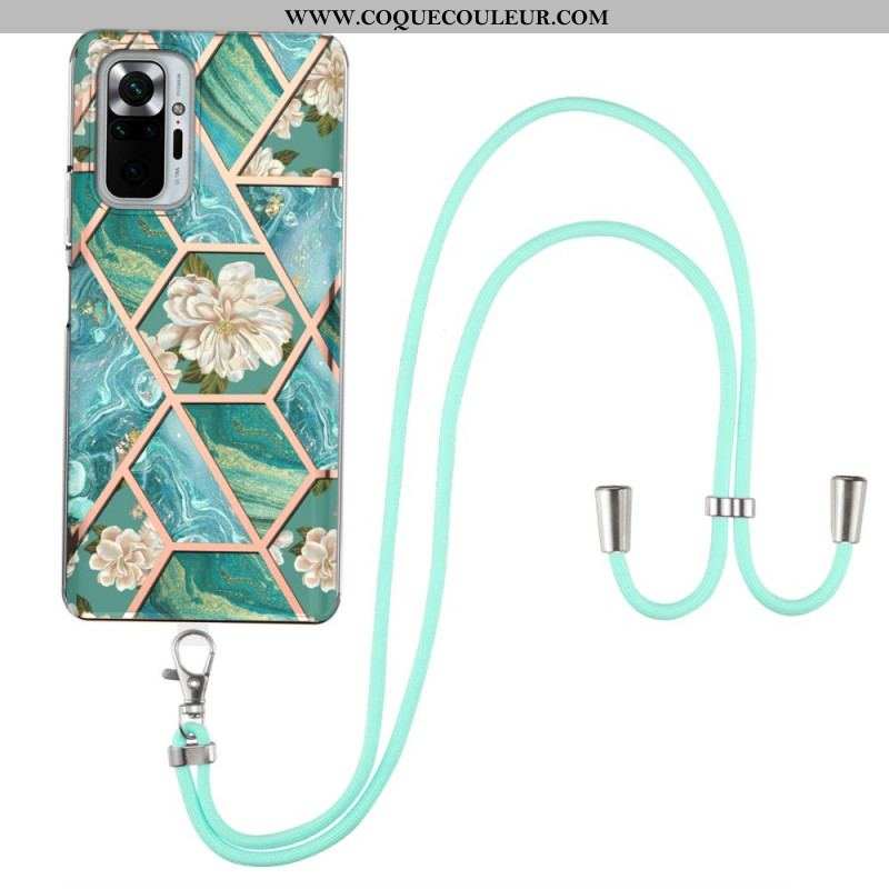 Coque Xiaomi Redmi Note 10 Pro à Cordon Marbre Motif Floral