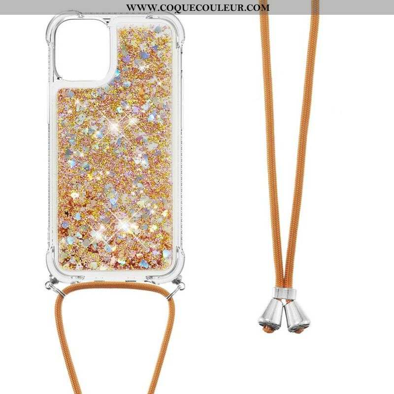 Coque iPhone 13 Mini Paillettes avec Cordon