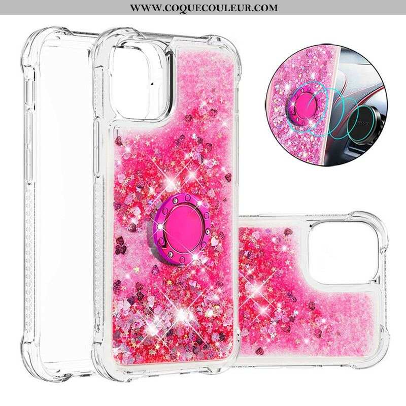 Coque iPhone 13 Mini Paillettes avec Anneau-Support