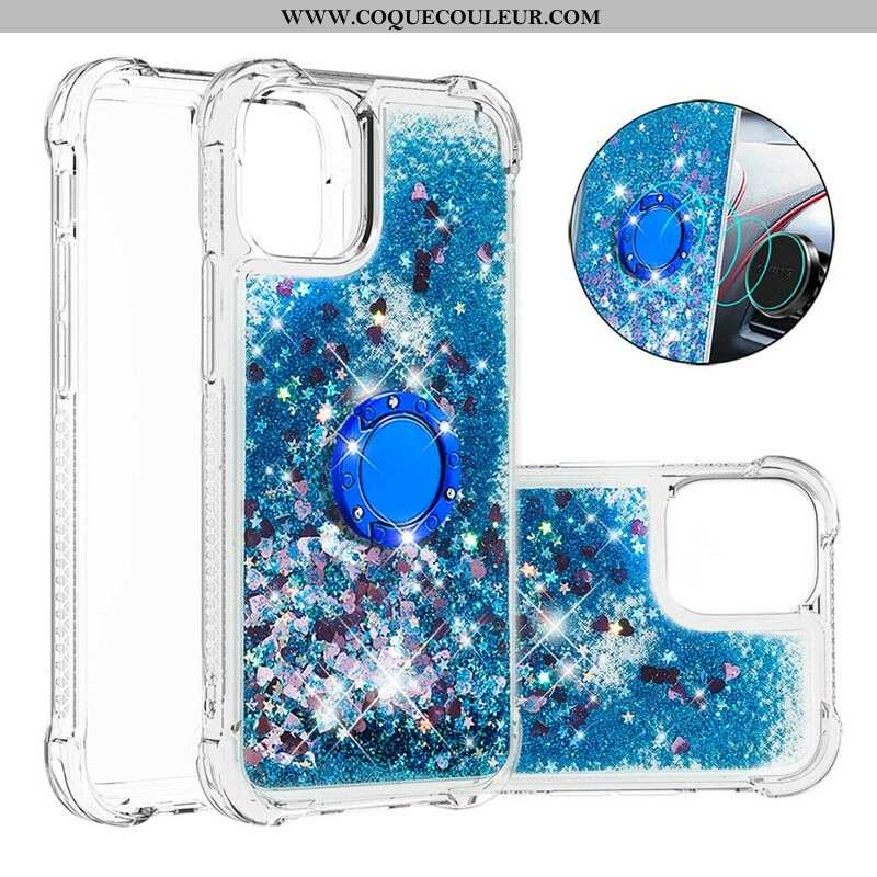 Coque iPhone 13 Mini Paillettes avec Anneau-Support