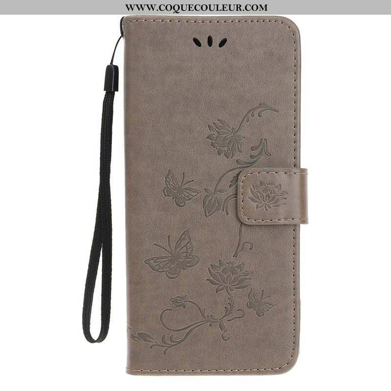 Housse iPhone 13 Mini Papillons et Fleurs à Lanière