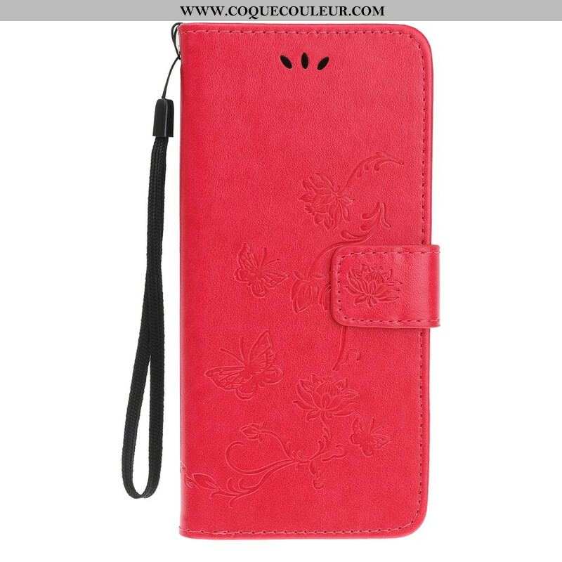 Housse iPhone 13 Mini Papillons et Fleurs à Lanière