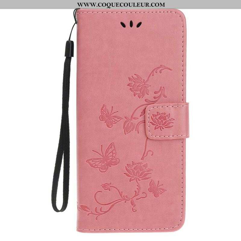 Housse iPhone 13 Mini Papillons et Fleurs à Lanière