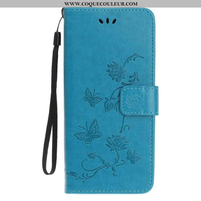 Housse iPhone 13 Mini Papillons et Fleurs à Lanière