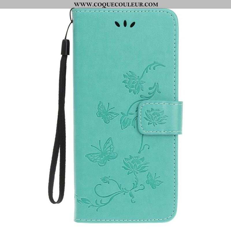 Housse iPhone 13 Mini Papillons et Fleurs à Lanière