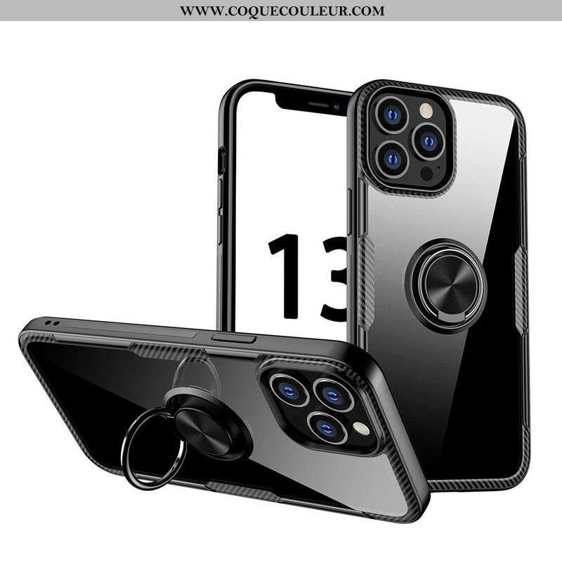 Coque iPhone 13 Pro Max Fibre Carbone Anneau Métallique