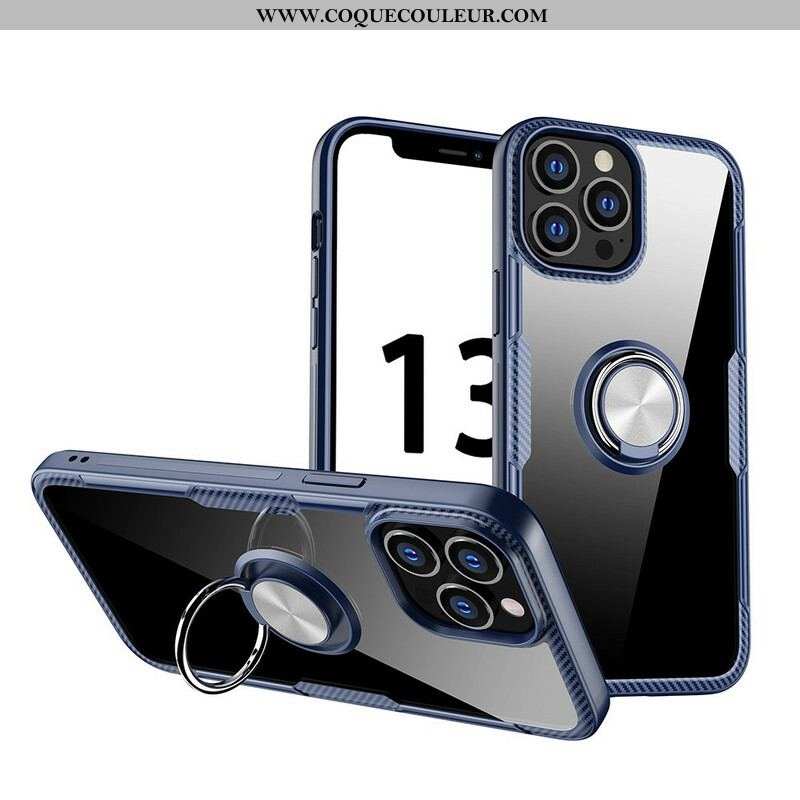 Coque iPhone 13 Pro Max Fibre Carbone Anneau Métallique