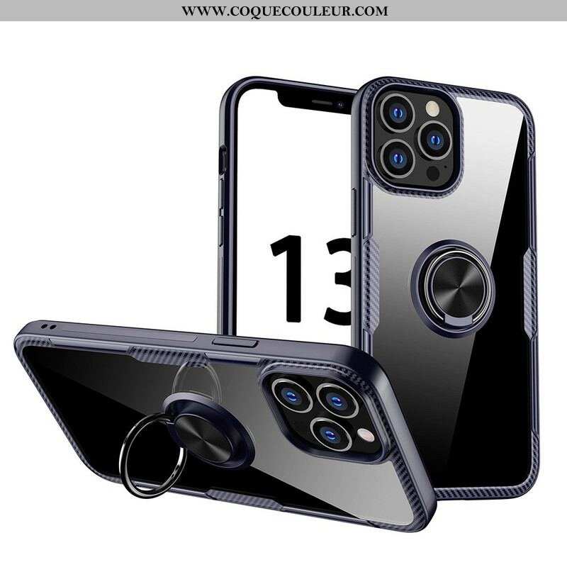 Coque iPhone 13 Pro Max Fibre Carbone Anneau Métallique