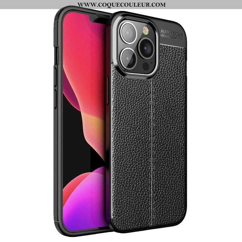 Coque iPhone 13 Pro Effet Cuir Litchi Double Line