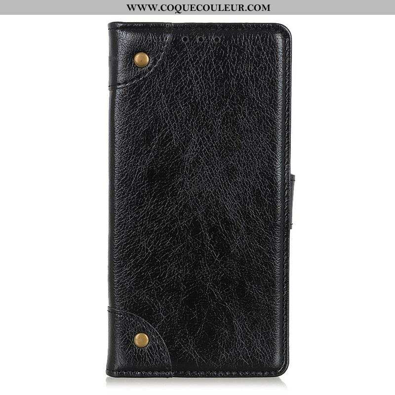 Housse iPhone 13 Pro Style Cuir Nappa Rivets Vintage