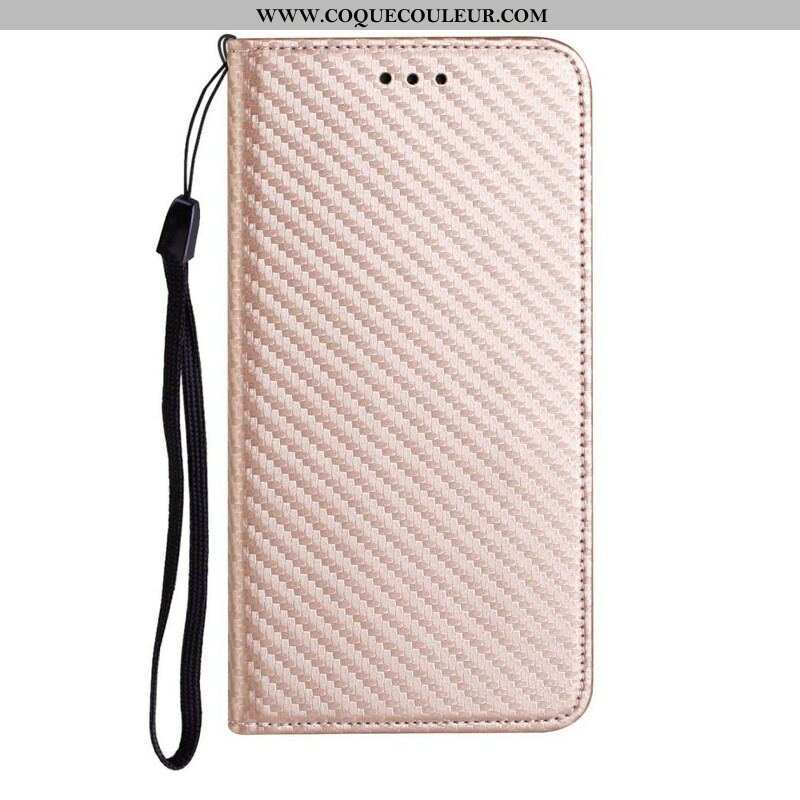 Flip Cover iPhone 13 Pro Fibre Carbone à Lanière