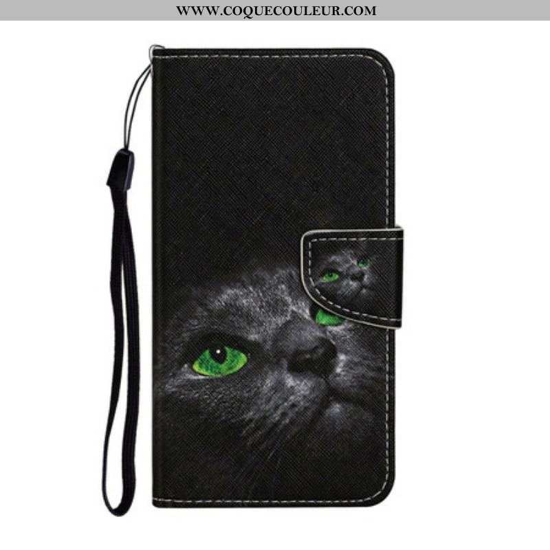 Housse iPhone 13 Pro Yeux de Chat Verts avec Lanière