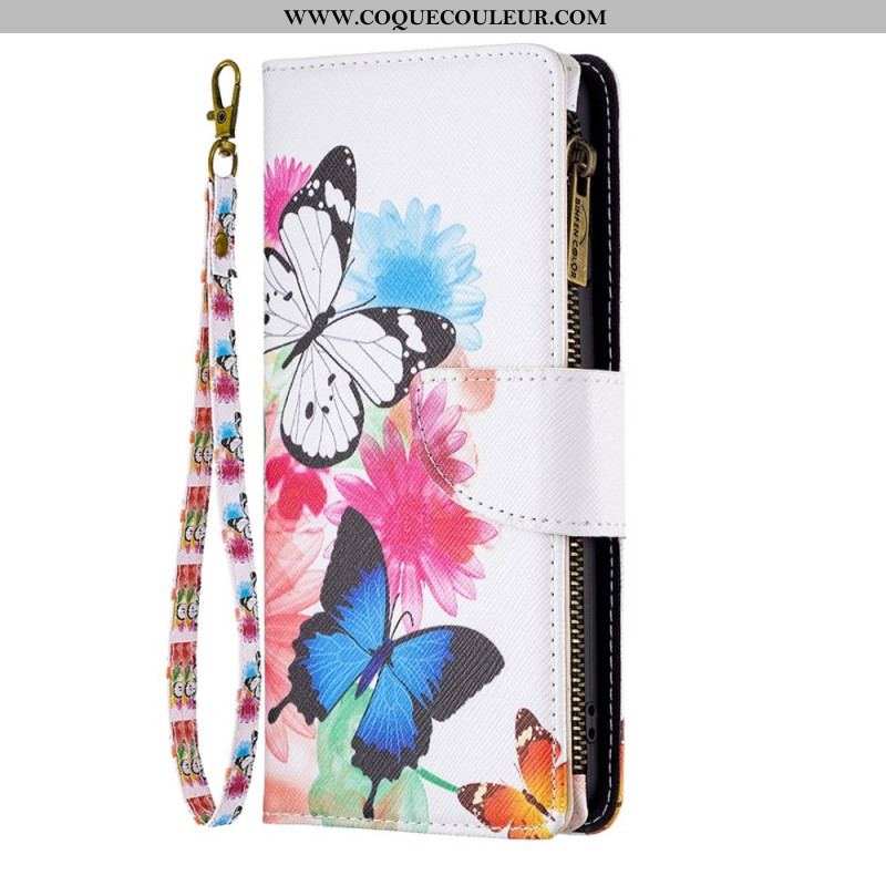 Housse iPhone 14 Pro Max Poche Zippée Papillons