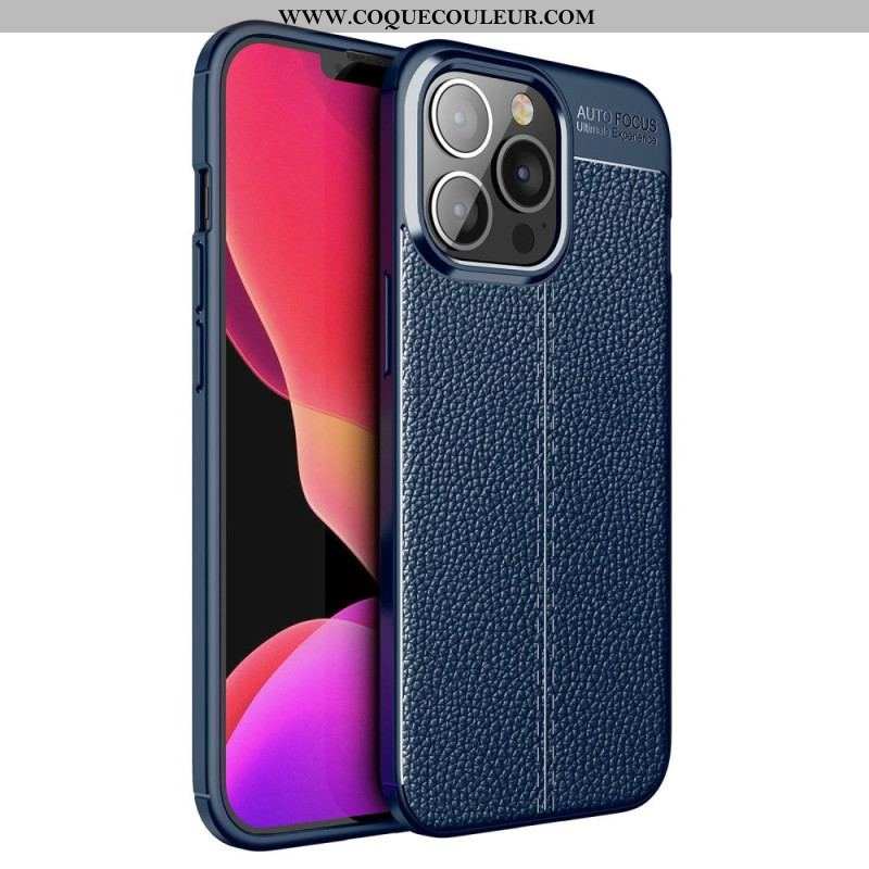 Coque iPhone 14 Pro Max Effet Cuir Litchi Double Line