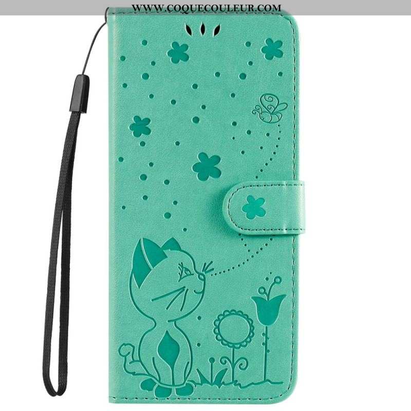 Housse iPhone 14 Pro Max Chat et Abeilles à Lanière