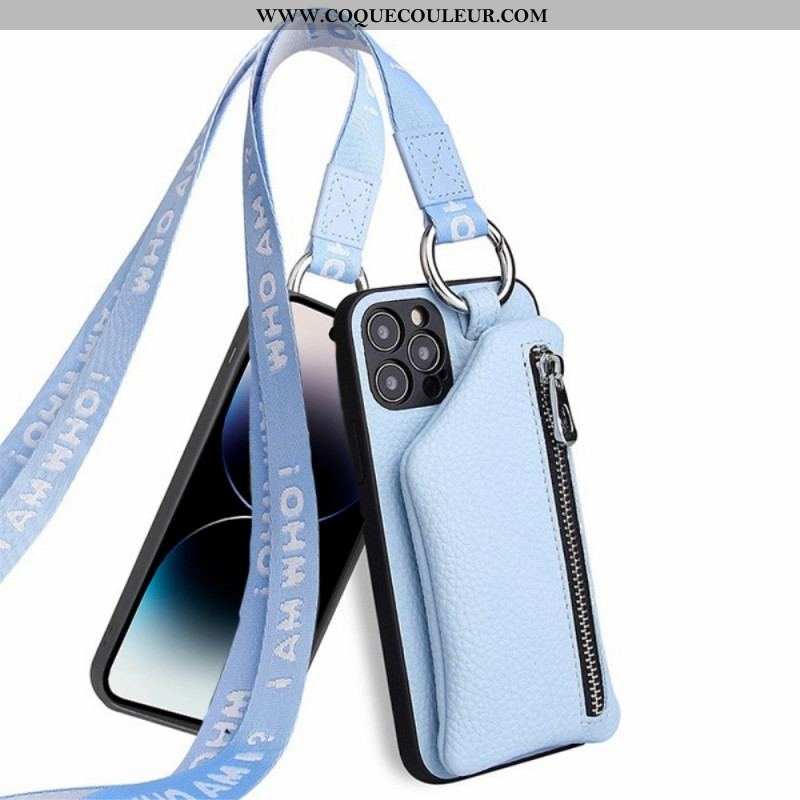 Coque iPhone 14 Pro Max Porte Monnaie et Lanière