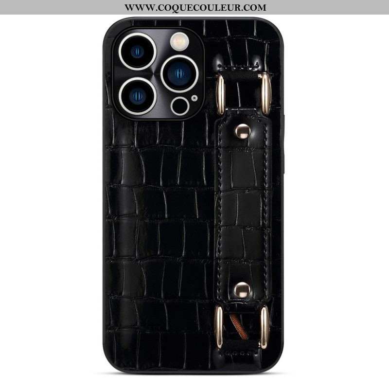 Coque iPhone 14 Pro Max Porte-Carte avec Sangle Support Croco