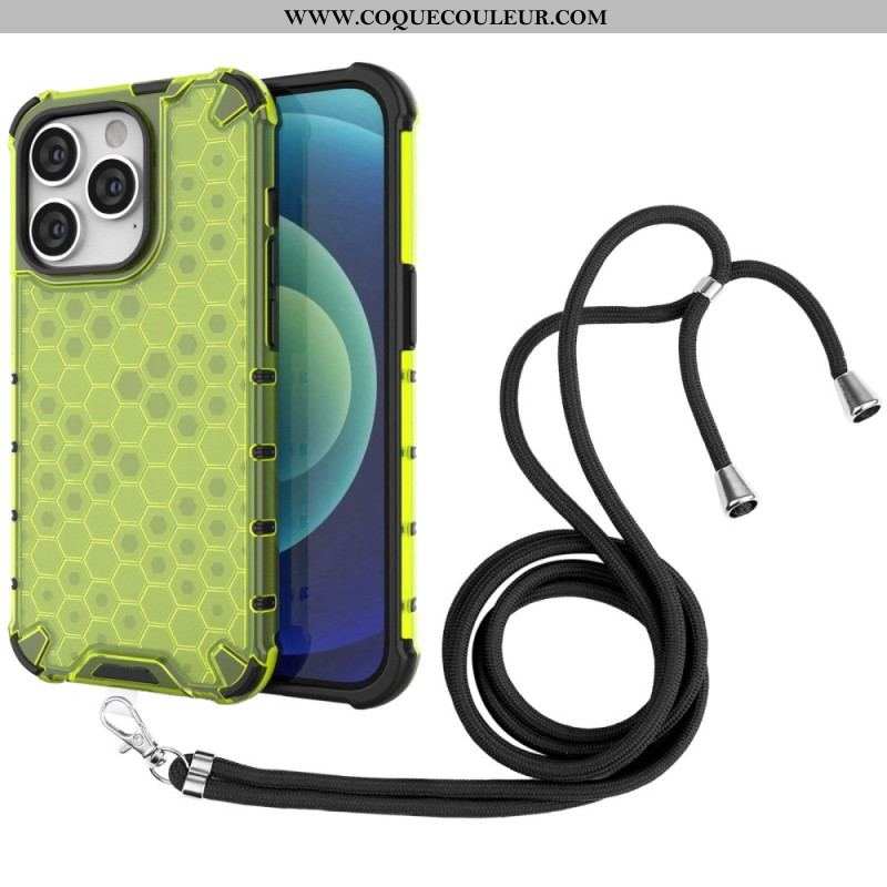 Coque iPhone 14 Pro Max à Cordon Nid d'abeille