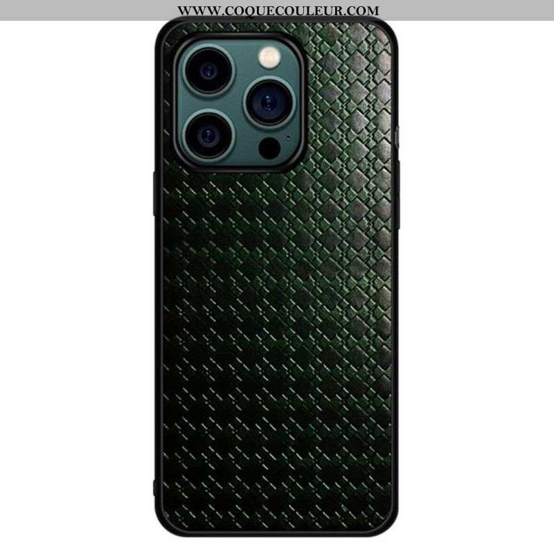 Coque iPhone 14 Pro Simili Cuir Tissé