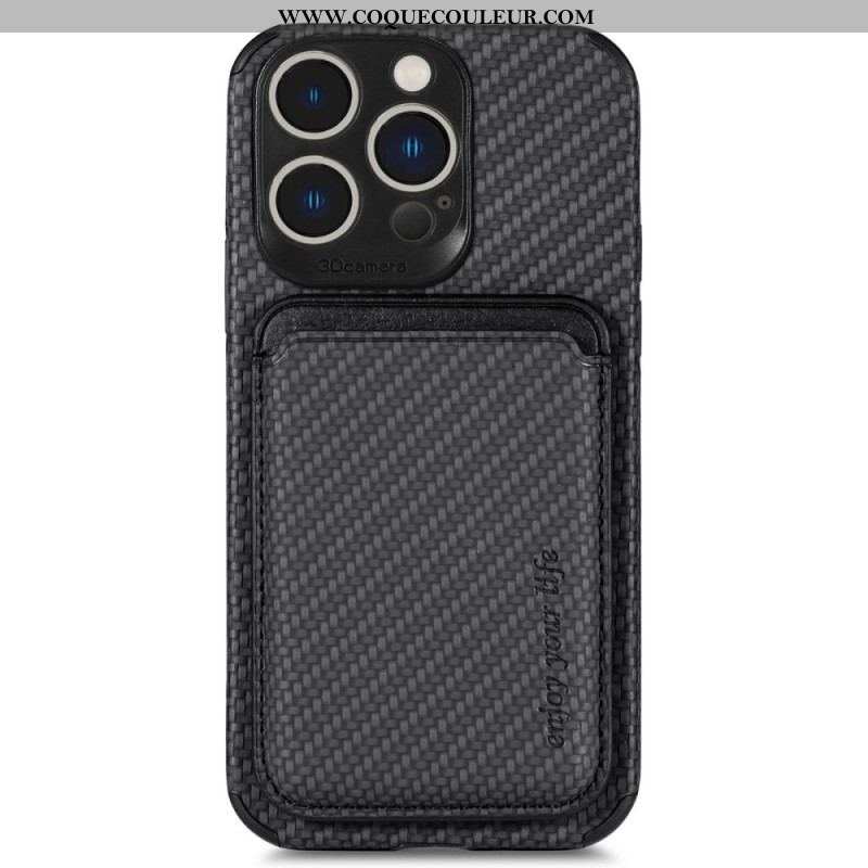 Coque iPhone 14 Pro Fibre de Carbone et Portefeuille Magnétique