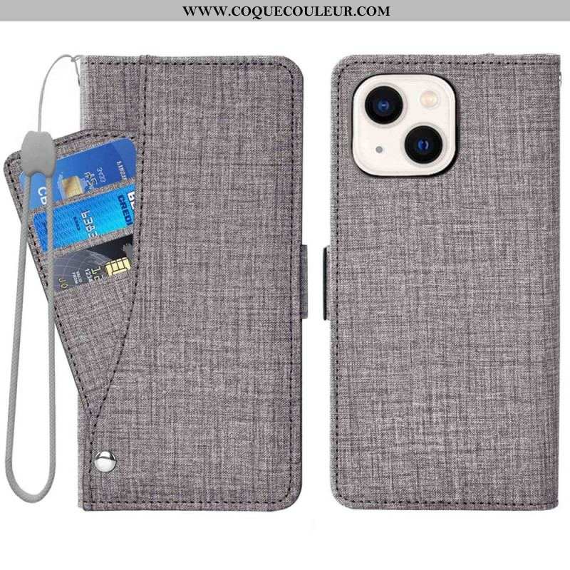 Housse iPhone 14 Jeans avec Porte-Cartes Rotatif