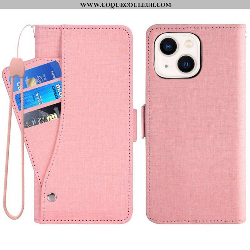 Housse iPhone 14 Jeans avec Porte-Cartes Rotatif