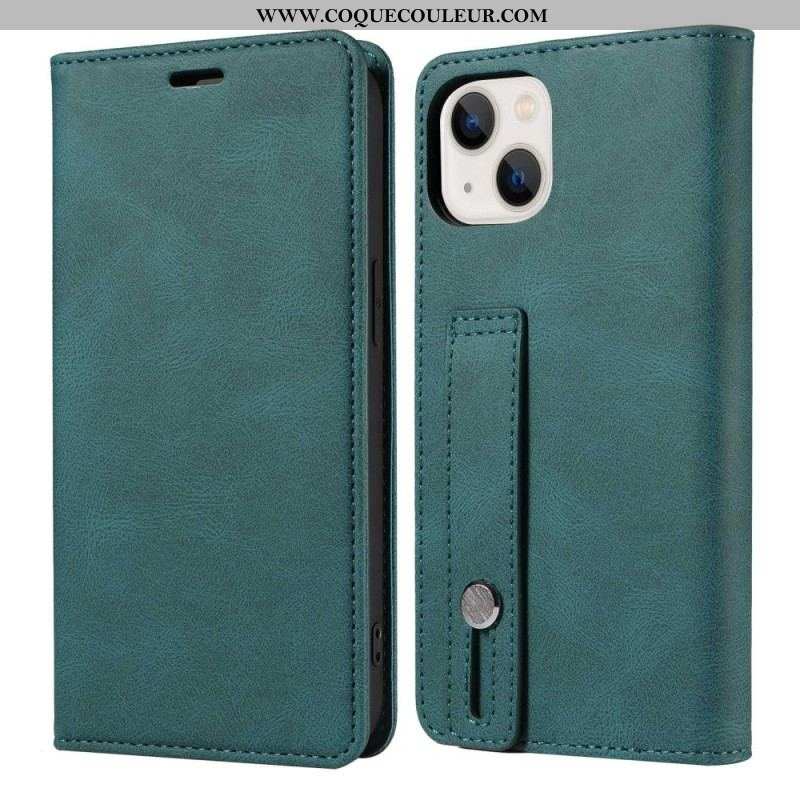 Housse iPhone 14 Simili Cuir avec Sangle Manuelle