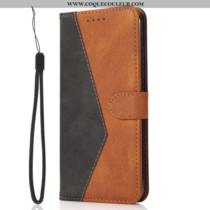 Housse iPhone 14 Texture Cuir Bicolore