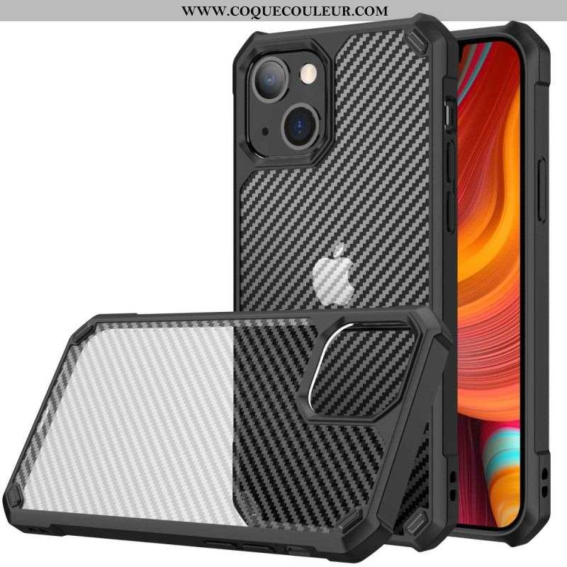 Coque iPhone 14 Transparente Texture Fibre Carbone