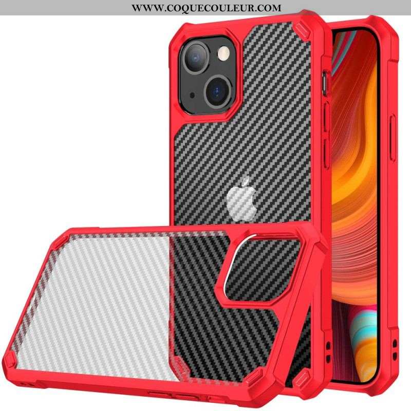 Coque iPhone 14 Transparente Texture Fibre Carbone