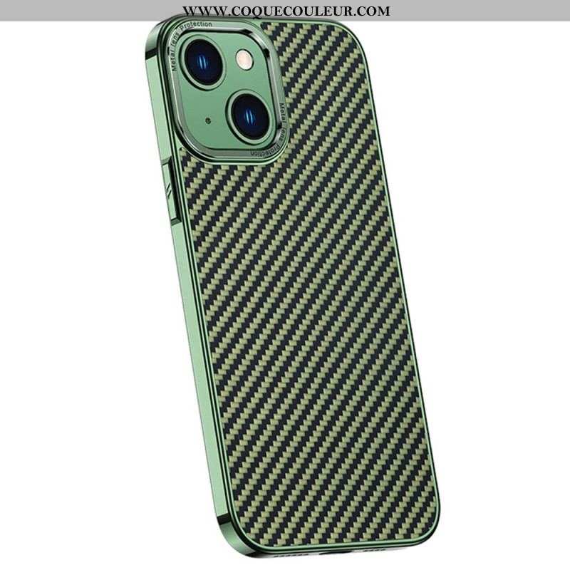 Coque iPhone 14 Simili Cuir Texture fibre Carbone