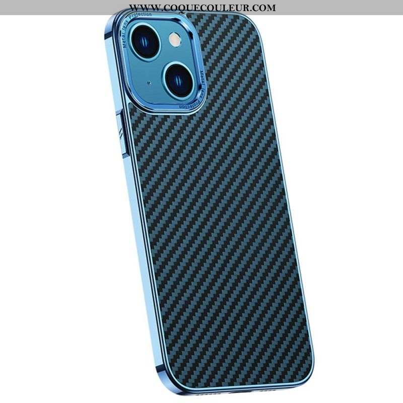 Coque iPhone 14 Simili Cuir Texture fibre Carbone