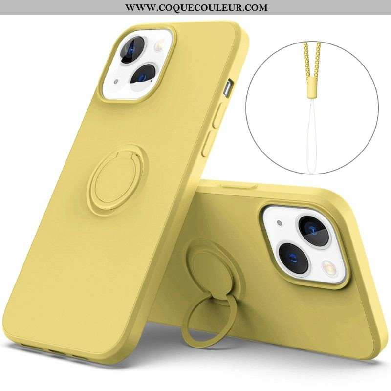 Coque iPhone 14 Silicone Liquide Anneau et Lanière