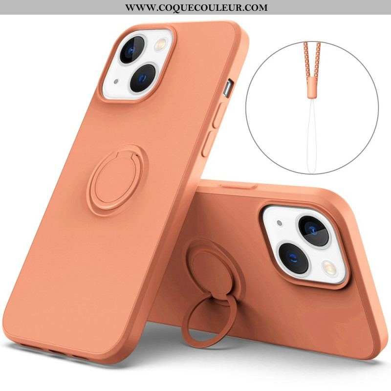 Coque iPhone 14 Silicone Liquide Anneau et Lanière