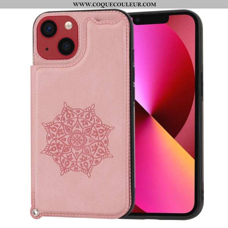 Coque iPhone 14 Mandala Porte-Cartes à Lanière