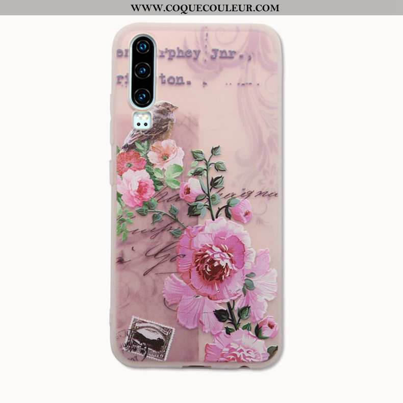 Étui Huawei P30 Légère Amoureux Nouveau, Coque Huawei P30 Fluide Doux Gaufrage Rose