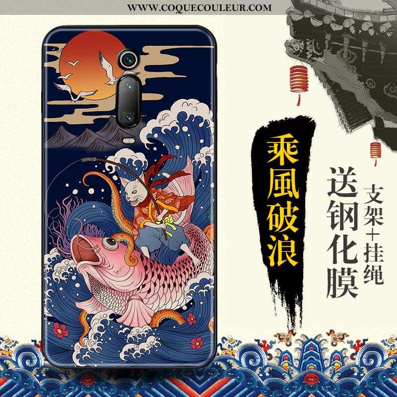 Housse Xiaomi Mi 9t Tendance Style Chinois Téléphone Portable, Étui Xiaomi Mi 9t Protection Bleu