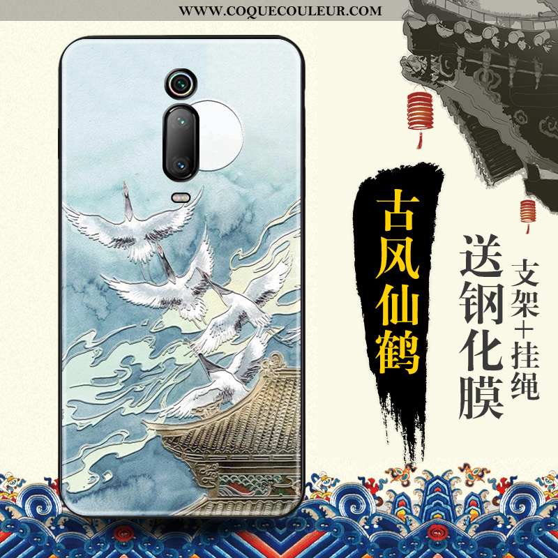 Housse Xiaomi Mi 9t Tendance Style Chinois Téléphone Portable, Étui Xiaomi Mi 9t Protection Bleu