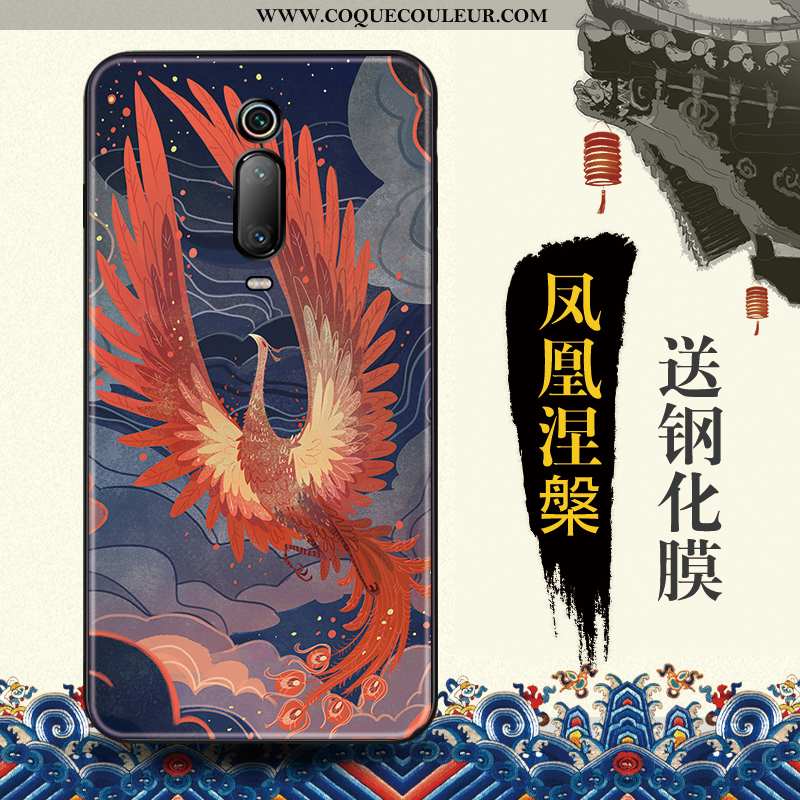 Housse Xiaomi Mi 9t Tendance Style Chinois Téléphone Portable, Étui Xiaomi Mi 9t Protection Bleu