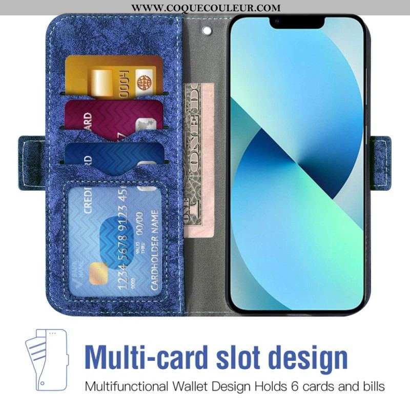 Housse iPhone 14 Plus Porte-Cartes Coulissant et Lanière