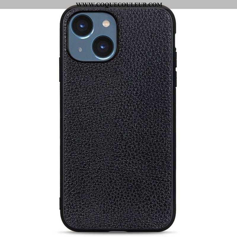 Coque iPhone 14 Plus Cuir Litchi Véritable