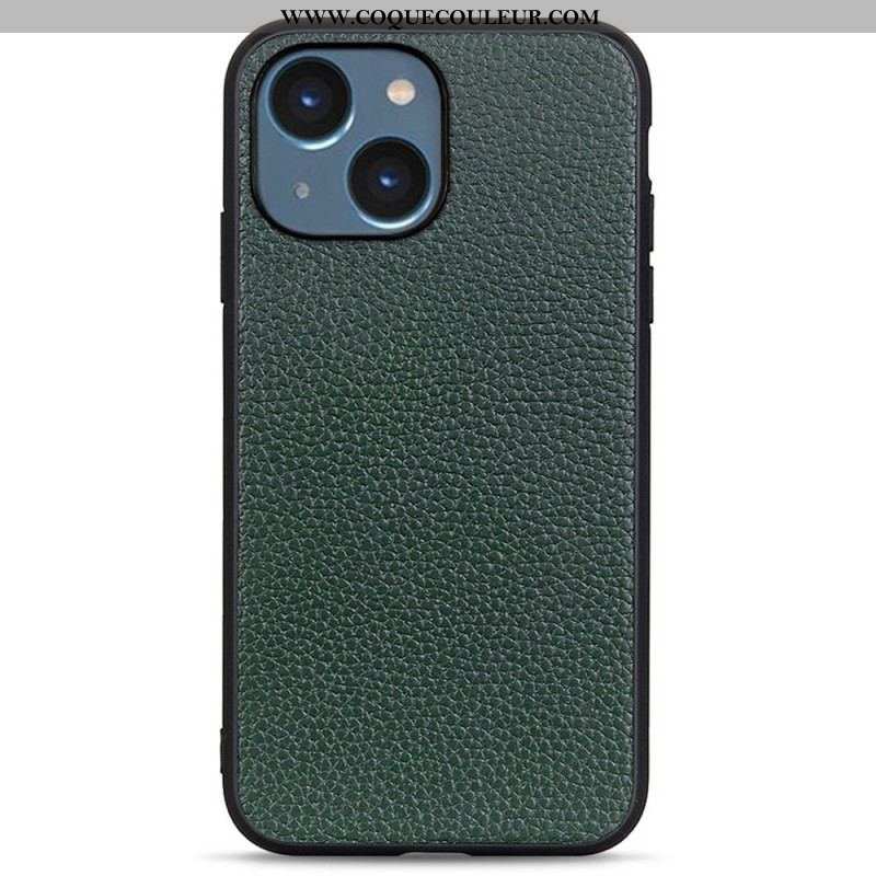 Coque iPhone 14 Plus Cuir Litchi Véritable