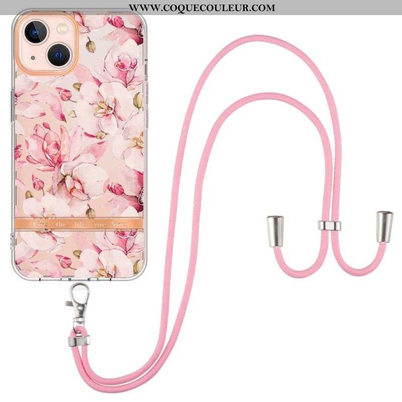 Coque iPhone 15 Plus à Cordon Fleurs