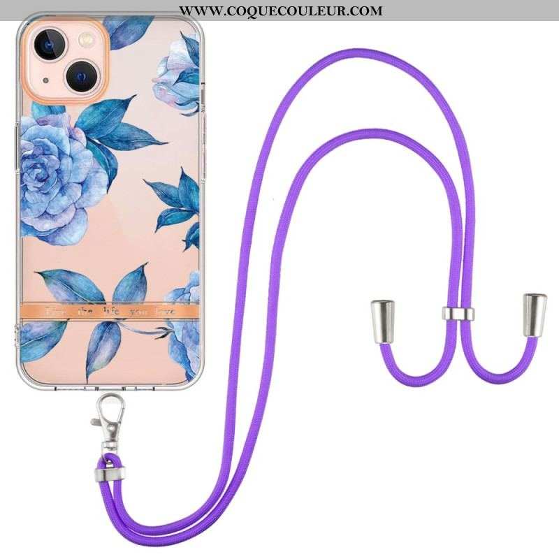 Coque iPhone 15 Plus à Cordon Fleurs