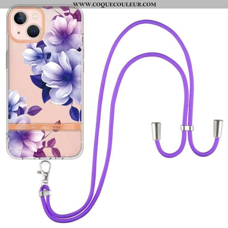 Coque iPhone 15 Plus à Cordon Fleurs