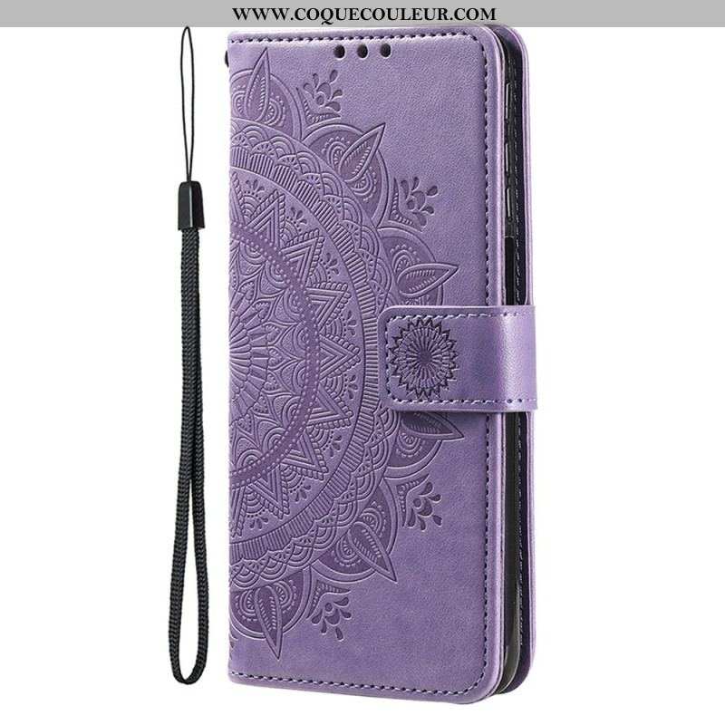 Housse iPhone 15 Plus Mandala Soleil avec Lanière