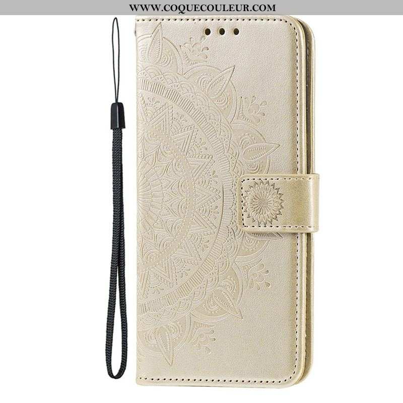 Housse iPhone 15 Plus Mandala Soleil avec Lanière