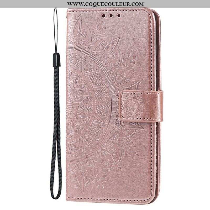 Housse iPhone 15 Plus Mandala Soleil avec Lanière